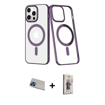 MARSİLYAN™- iPhone 13 Pro Max Kılıf Yörünge Minimal - Siyah Bilvis 3D Cam Ekran Koruyucu + Rainbow Kamera Lens Koruma Cam - MI
