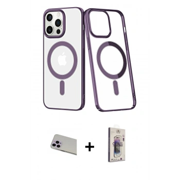 MARSİLYAN™- iPhone 13 Pro Max Kılıf Yörünge Minimal - Siyah Bilvis 3D Cam Ekran Koruyucu + Rainbow Kamera Lens Koruma Cam - MR