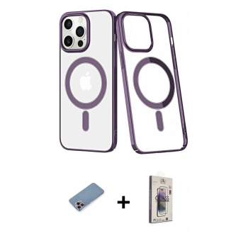 MARSİLYAN™- iPhone 13 Pro Max Kılıf Yörünge Minimal - Siyah Bilvis 3D Cam Ekran Koruyucu + Shine Kamera Lens Koruma Cam - PE