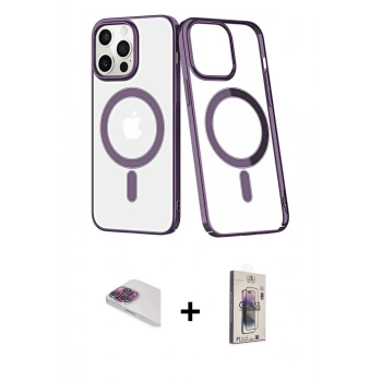 MARSİLYAN™- iPhone 13 Pro Max Kılıf Yörünge Minimal - Siyah Bilvis 3D Cam Ekran Koruyucu + Pers Alüminyum Kamera Lens - GI