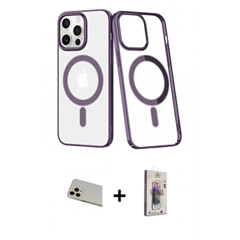 MARSİLYAN™- iPhone 13 Pro Max Kılıf Yörünge Minimal - Siyah Bilvis 3D Cam Ekran Koruyucu + Rainbow Kamera Lens Koruma Cam - REGD