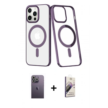 MARSİLYAN™- iPhone 13 Pro Max Kılıf Yörünge Minimal - Siyah Bilvis 3D Mat Cam Ekran Koruyucu + Neon Fosforlu Kamera Lens - BZ