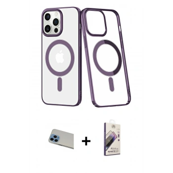 MARSİLYAN™- iPhone 13 Pro Max Kılıf Yörünge Minimal - Siyah Bilvis 3D Mat Cam Ekran Koruyucu + Rainbow Kamera Lens Koruma Cam - MI