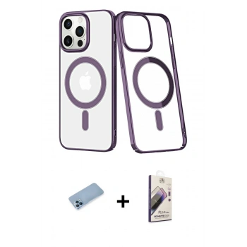 MARSİLYAN™- iPhone 13 Pro Max Kılıf Yörünge Minimal - Siyah Bilvis 3D Mat Cam Ekran Koruyucu + Shine Kamera Lens Koruma Cam - MI