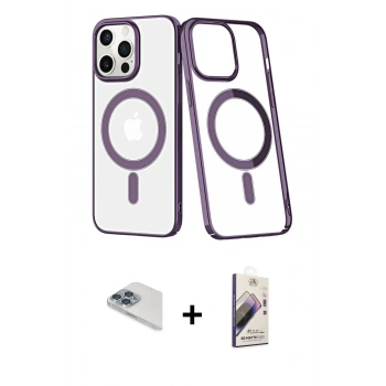 MARSİLYAN™- iPhone 13 Pro Max Kılıf Yörünge Minimal - Siyah Bilvis 3D Mat Cam Ekran Koruyucu + Pers Alüminyum Kamera Lens - SABE