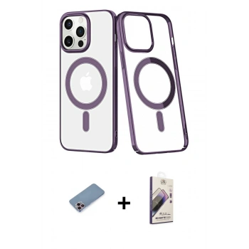 MARSİLYAN™- iPhone 13 Pro Max Kılıf Yörünge Minimal - Siyah Bilvis 3D Mat Cam Ekran Koruyucu + Shine Kamera Lens Koruma Cam - PE
