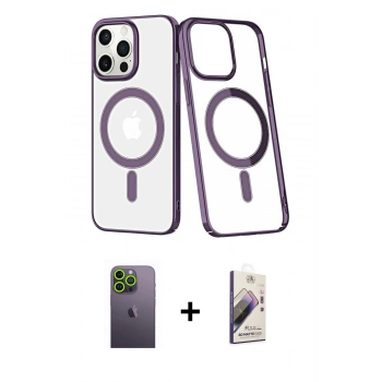 MARSİLYAN™- iPhone 13 Pro Max Kılıf Yörünge Minimal - Siyah Bilvis 3D Mat Cam Ekran Koruyucu + Neon Fosforlu Kamera Lens - YL