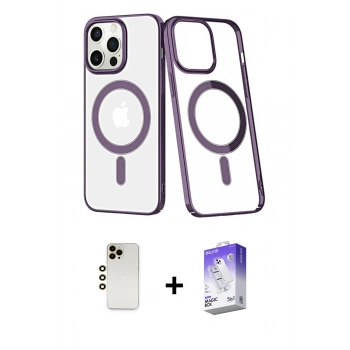 MARSİLYAN™- iPhone 13 Pro Max Kılıf Yörünge Minimal - Siyah Bilvis 5in1 3D Magic Cam Ekran Koruyucu + Shine Kamera Lens - GD