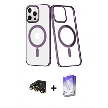 MARSİLYAN™- iPhone 13 Pro Max Kılıf Yörünge Minimal - Siyah Bilvis 5in1 3D Magic Cam Ekran Koruyucu + Raze Metal Kamera Lens - GD