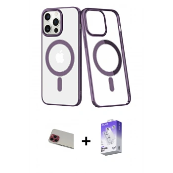 MARSİLYAN™- iPhone 13 Pro Max Kılıf Yörünge Minimal - Siyah Bilvis 5in1 3D Magic Cam Ekran Koruyucu + Rainbow Kamera Lens Koruma Cam - KI