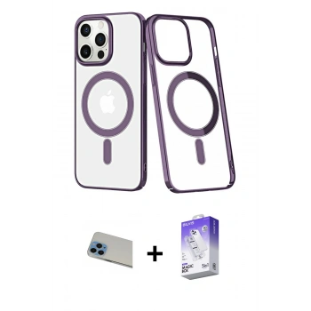MARSİLYAN™- iPhone 13 Pro Max Kılıf Yörünge Minimal - Siyah Bilvis 5in1 3D Magic Cam Ekran Koruyucu + Rainbow Kamera Lens Koruma Cam - MI