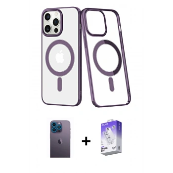 MARSİLYAN™- iPhone 13 Pro Max Kılıf Yörünge Minimal - Siyah Bilvis 5in1 3D Magic Cam Ekran Koruyucu + Neon Fosforlu Kamera Lens - MI