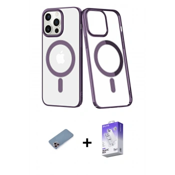 MARSİLYAN™- iPhone 13 Pro Max Kılıf Yörünge Minimal - Siyah Bilvis 5in1 3D Magic Cam Ekran Koruyucu + Shine Kamera Lens Koruma Cam - PE