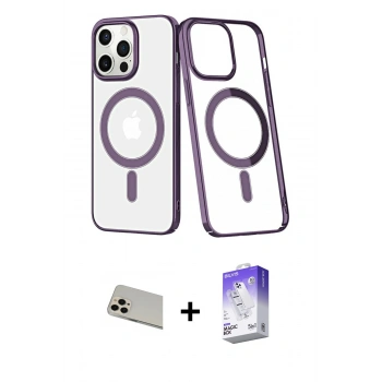 MARSİLYAN™- iPhone 13 Pro Max Kılıf Yörünge Minimal - Siyah Bilvis 5in1 3D Magic Cam Ekran Koruyucu + Rainbow Kamera Lens Koruma Cam - REGD