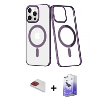 MARSİLYAN™- iPhone 13 Pro Max Kılıf Yörünge Minimal - Siyah Bilvis 5in1 5D Magic Hayalet Cam Ekran Koruyucu + Pers Alüminyum Kamera Lens - KI
