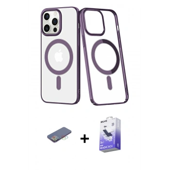 MARSİLYAN™- iPhone 13 Pro Max Kılıf Yörünge Minimal - Siyah Bilvis 5in1 5D Magic Hayalet Cam Ekran Koruyucu + Renkli Kamera Lens Koruma Cam - MI