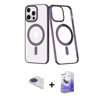 MARSİLYAN™- iPhone 13 Pro Max Kılıf Yörünge Minimal - Siyah Bilvis 5in1 5D Magic Hayalet Cam Ekran Koruyucu + Pers Alüminyum Kamera Lens - LT