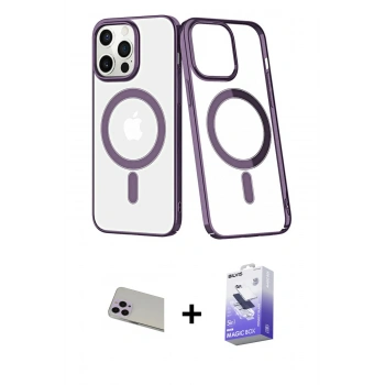 MARSİLYAN™- iPhone 13 Pro Max Kılıf Yörünge Minimal - Siyah Bilvis 5in1 5D Magic Hayalet Cam Ekran Koruyucu + Rainbow Kamera Lens Koruma Cam - MR