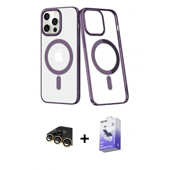 MARSİLYAN™- iPhone 13 Pro Max Kılıf Yörünge Minimal - Siyah Bilvis 5in1 5D Magic Hayalet Cam Ekran Koruyucu + Raze Metal Kamera Lens - GD