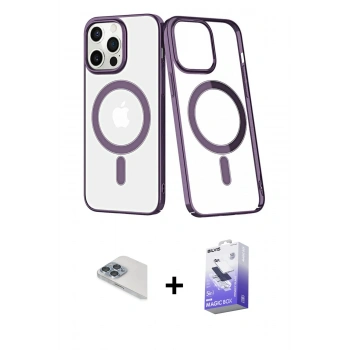 MARSİLYAN™- iPhone 13 Pro Max Kılıf Yörünge Minimal - Siyah Bilvis 5in1 5D Magic Hayalet Cam Ekran Koruyucu + Pers Alüminyum Kamera Lens - SABE