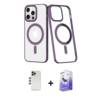 MARSİLYAN™- iPhone 13 Pro Max Kılıf Yörünge Minimal - Siyah Bilvis 5in1 5D Magic Hayalet Cam Ekran Koruyucu + Shine Kamera Lens - GD