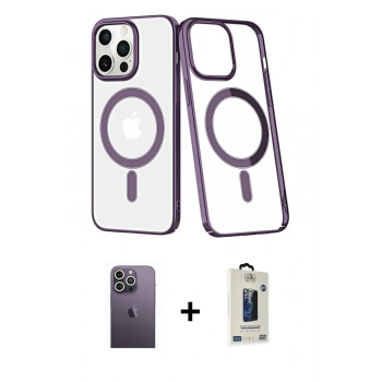 MARSİLYAN™- iPhone 13 Pro Max Kılıf Yörünge Minimal - Siyah Bilvis Hayalet Cam Ekran Koruyucu + Neon Fosforlu Kamera Lens - BZ