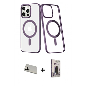 MARSİLYAN™- iPhone 13 Pro Max Kılıf Yörünge Minimal - Siyah Bilvis Hayalet Cam Ekran Koruyucu + Rainbow Kamera Lens Koruma Cam - BZ
