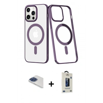 MARSİLYAN™- iPhone 13 Pro Max Kılıf Yörünge Minimal - Siyah Bilvis Hayalet Cam Ekran Koruyucu + Pers Alüminyum Kamera Lens - LT
