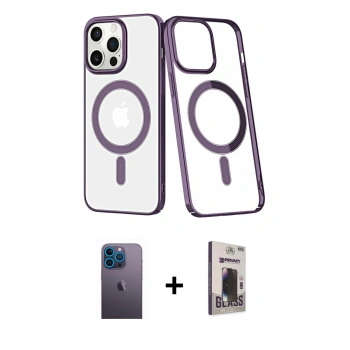 MARSİLYAN™- iPhone 13 Pro Max Kılıf Yörünge Minimal - Siyah Bilvis Hayalet Cam Ekran Koruyucu + Neon Fosforlu Kamera Lens - MI