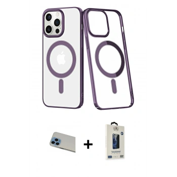 MARSİLYAN™- iPhone 13 Pro Max Kılıf Yörünge Minimal - Siyah Bilvis Hayalet Cam Ekran Koruyucu + Rainbow Kamera Lens Koruma Cam - MI