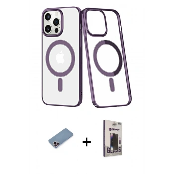 MARSİLYAN™- iPhone 13 Pro Max Kılıf Yörünge Minimal - Siyah Bilvis Hayalet Cam Ekran Koruyucu + Shine Kamera Lens Koruma Cam - PE