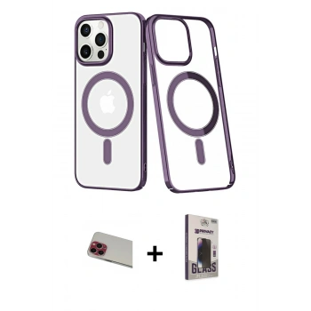 MARSİLYAN™- iPhone 13 Pro Max Kılıf Yörünge Minimal - Siyah Bilvis Hayalet Cam Ekran Koruyucu + Rainbow Kamera Lens Koruma Cam - KI
