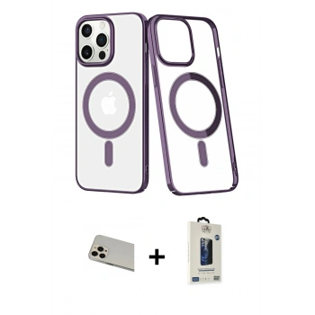 MARSİLYAN™- iPhone 13 Pro Max Kılıf Yörünge Minimal - Siyah Bilvis Hayalet Cam Ekran Koruyucu + Rainbow Kamera Lens Koruma Cam - REGD