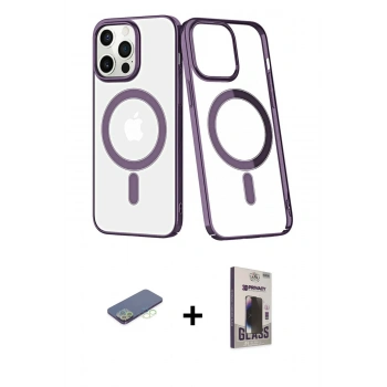 MARSİLYAN™- iPhone 13 Pro Max Kılıf Yörünge Minimal - Siyah Bilvis Hayalet Cam Ekran Koruyucu + Renkli Kamera Lens Koruma Cam - YL