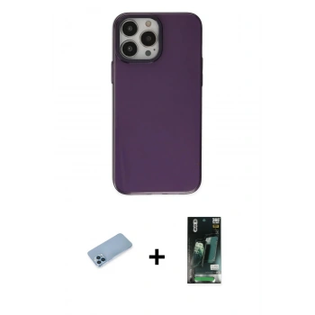 MARSİLYAN™- iPhone 13 Pro Max Kılıf Zirve Doku Koleksiyonu - Şeffaf 360 Full Body Arka Koruyucu + Shine Kamera Lens Koruma Cam - MI