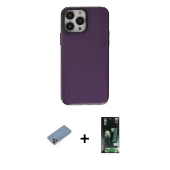 MARSİLYAN™- iPhone 13 Pro Max Kılıf Zirve Doku Koleksiyonu - Şeffaf 360 Full Body Arka Koruyucu + Shine Kamera Lens Koruma Cam - PE