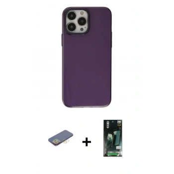 MARSİLYAN™- iPhone 13 Pro Max Kılıf Zirve Doku Koleksiyonu - Şeffaf 360 Full Body Arka Koruyucu + Renkli Kamera Lens Koruma Cam - SI