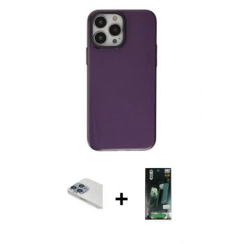 MARSİLYAN™- iPhone 13 Pro Max Kılıf Zirve Doku Koleksiyonu - Şeffaf 360 Full Body Arka Koruyucu + Pers Alüminyum Kamera Lens - SABE