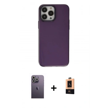 MARSİLYAN™- iPhone 13 Pro Max Kılıf Zirve Doku Koleksiyonu - Şeffaf Maxco Cam Ekran Koruyucu + Neon Fosforlu Kamera Lens - BZ