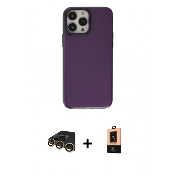 MARSİLYAN™- iPhone 13 Pro Max Kılıf Zirve Doku Koleksiyonu - Şeffaf Maxco Cam Ekran Koruyucu + Raze Metal Kamera Lens - GD