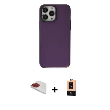 MARSİLYAN™- iPhone 13 Pro Max Kılıf Zirve Doku Koleksiyonu - Şeffaf Maxco Cam Ekran Koruyucu + Pers Alüminyum Kamera Lens - KI