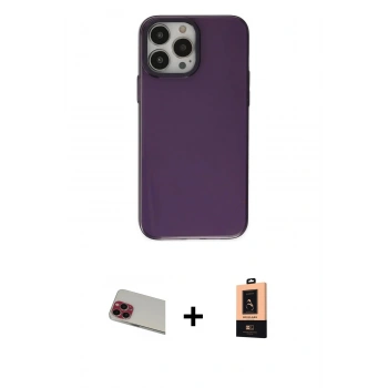 MARSİLYAN™- iPhone 13 Pro Max Kılıf Zirve Doku Koleksiyonu - Şeffaf Maxco Cam Ekran Koruyucu + Rainbow Kamera Lens Koruma Cam - KI