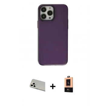 MARSİLYAN™- iPhone 13 Pro Max Kılıf Zirve Doku Koleksiyonu - Şeffaf Maxco Cam Ekran Koruyucu + Rainbow Kamera Lens Koruma Cam - BZ