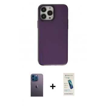 MARSİLYAN™- iPhone 13 Pro Max Kılıf Zirve Doku Koleksiyonu - Şeffaf Pasifik Cam Ekran Koruyucu + Neon Fosforlu Kamera Lens - MI