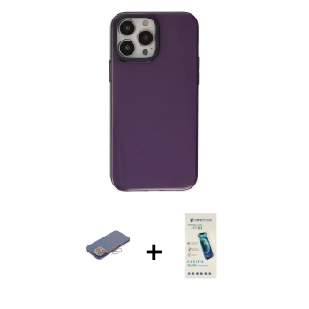 MARSİLYAN™- iPhone 13 Pro Max Kılıf Zirve Doku Koleksiyonu - Şeffaf Pasifik Cam Ekran Koruyucu + Renkli Kamera Lens Koruma Cam - PE