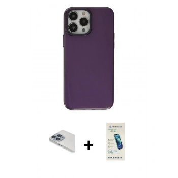 MARSİLYAN™- iPhone 13 Pro Max Kılıf Zirve Doku Koleksiyonu - Şeffaf Pasifik Cam Ekran Koruyucu + Pers Alüminyum Kamera Lens - SABE