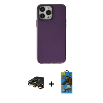 MARSİLYAN™- iPhone 13 Pro Max Kılıf Zirve Doku Koleksiyonu - Siyah 18D Cam Ekran Koruyucu + Raze Metal Kamera Lens - GD