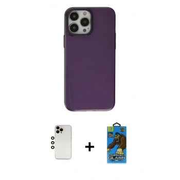 MARSİLYAN™- iPhone 13 Pro Max Kılıf Zirve Doku Koleksiyonu - Siyah 18D Cam Ekran Koruyucu + Shine Kamera Lens - GD