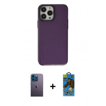 MARSİLYAN™- iPhone 13 Pro Max Kılıf Zirve Doku Koleksiyonu - Siyah 18D Cam Ekran Koruyucu + Neon Fosforlu Kamera Lens - MI