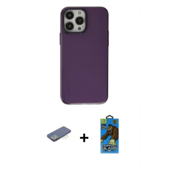 MARSİLYAN™- iPhone 13 Pro Max Kılıf Zirve Doku Koleksiyonu - Siyah 18D Cam Ekran Koruyucu + Renkli Kamera Lens Koruma Cam - YL